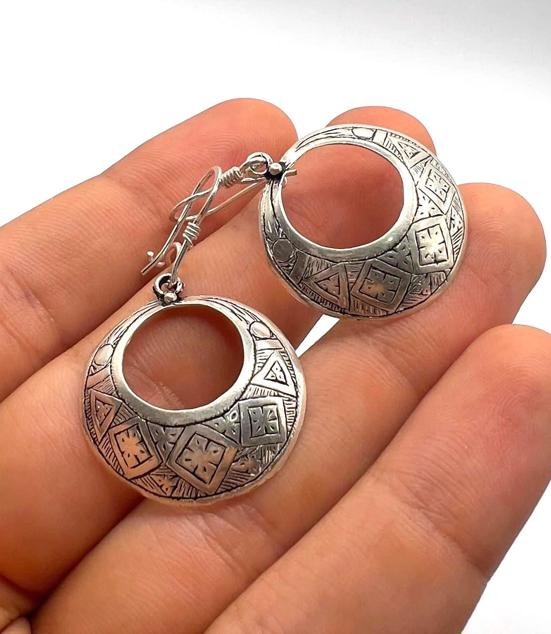 Tuareg Sterling Silver Amazigh Yaz Symbol Bohemian Gypsy Ethnic Hippie African Earrings: Berber Jewelry
