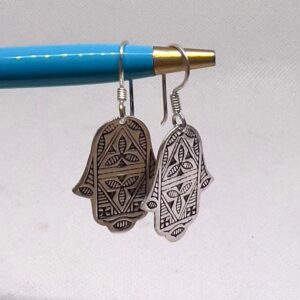Sterling Silver Hamsa Hand Bohemian Earrings: Berber Evil Eye Protection Jewelry