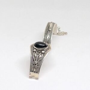 Vintage Berber Sterling Silver Cuff Bracelet: Agate Stone, Amazigh Tribal Jewelry