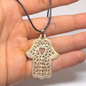 Handmade Gold Engraved Brass Copper Hamsa Hand Necklace: Berber Evil Eye Protection