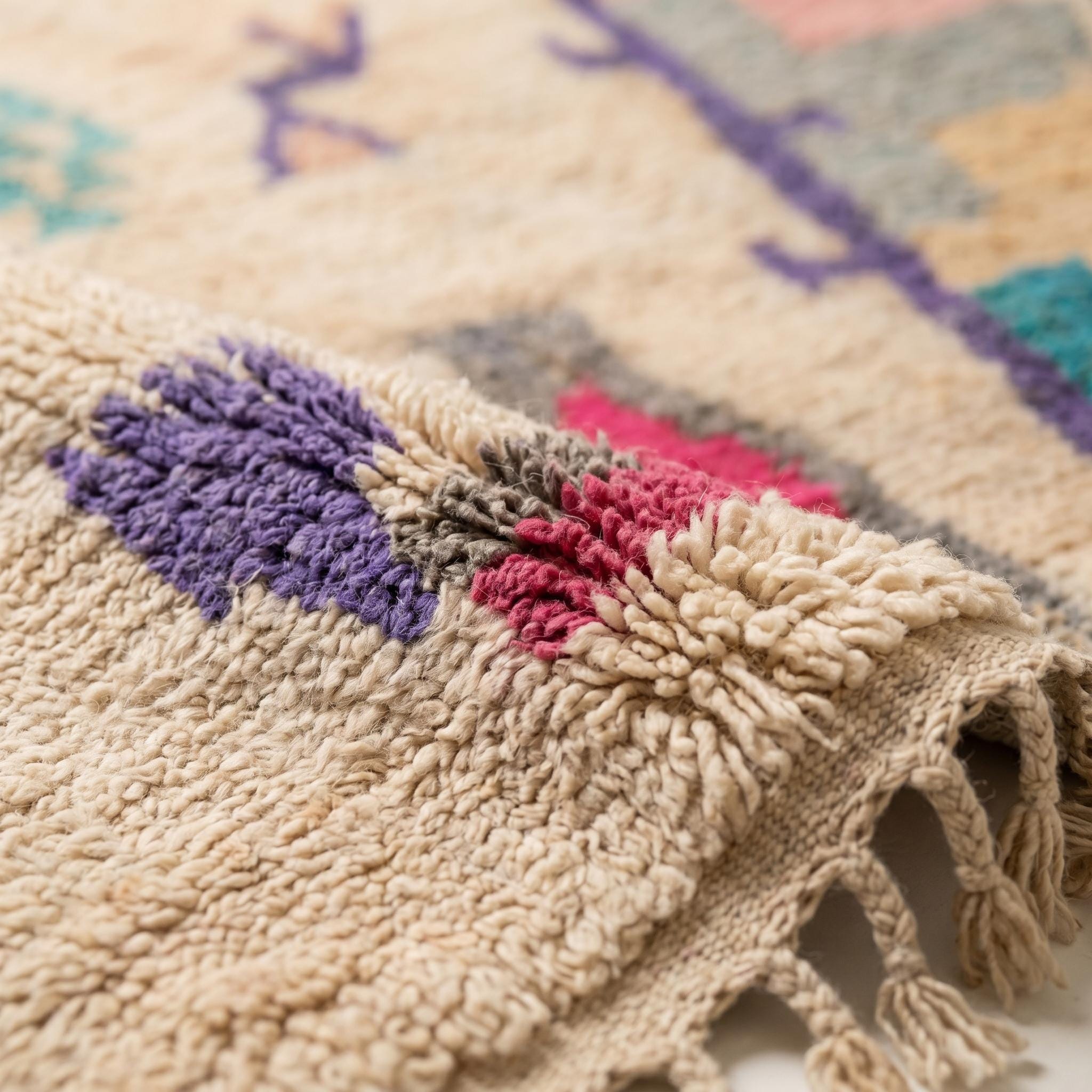 Azilal Rug - Color Block Wool Rug - Handmade Berber Abstract Carpet - 8x5 Modern Boho Area Rug - One of a Kind Rug