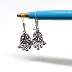 Sterling Silver Hamsa Hand Earrings: Berber Evil Eye Protection Jewelry