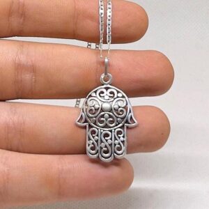Sterling Silver Hamsa Hand Necklace: Berber Judaica Pendant