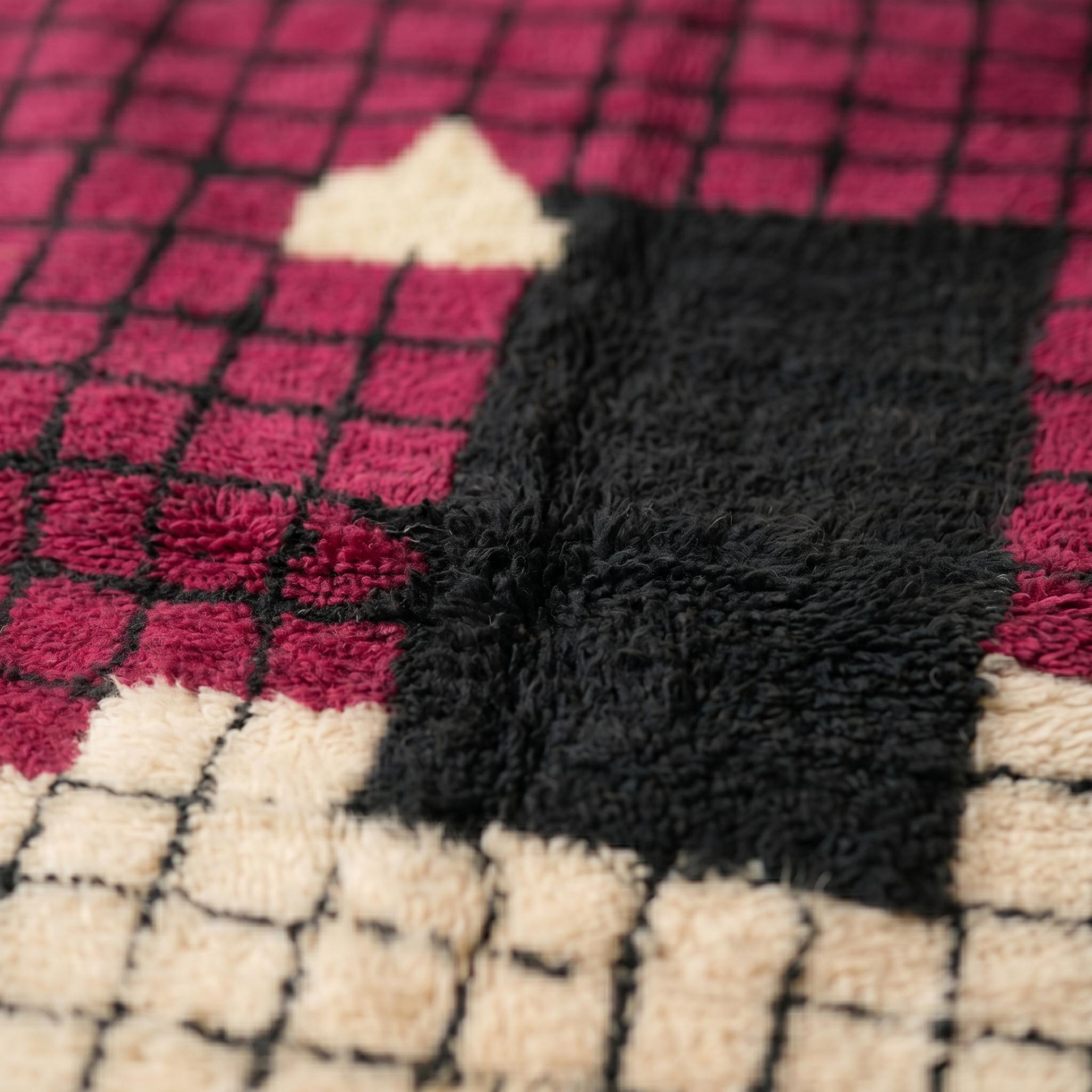 Boujaad Rug - Fuchsia Pink Ivory Wool Rug - Handmade Grid Abstract Art Rug - Bold Area Rug - Berber Carpet - Multiple Sizes