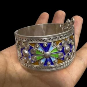 Vintage Berber Sterling Silver Cuff Bracelet: Ethnic Tribal Handcrafted Kabyle Enamel Silver Jewelry