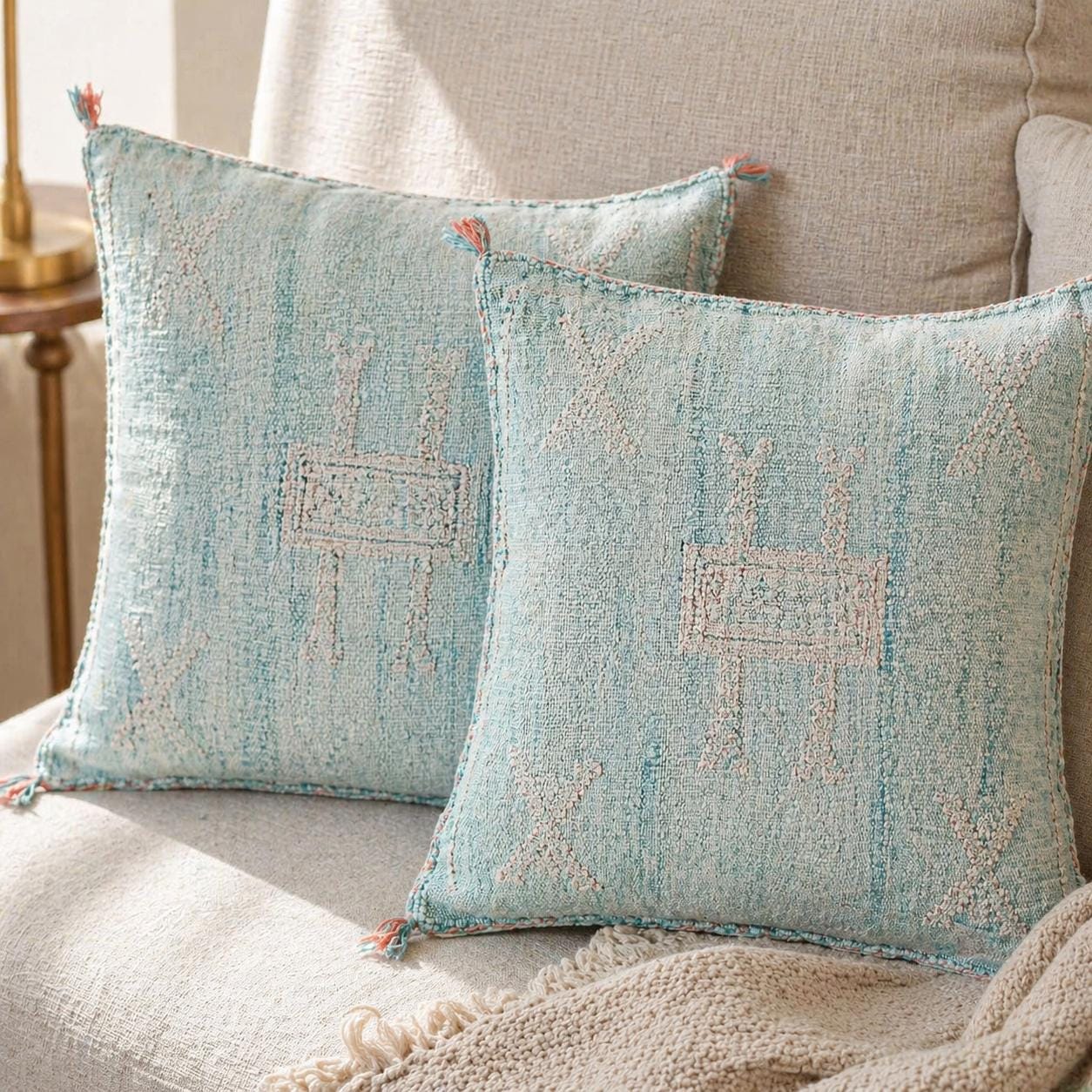 Berber Cactus Silk Cover 20x20 Light Blue Pillow