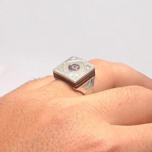 Tuareg Sterling Silver Ring with Chevron Bead - Size 12