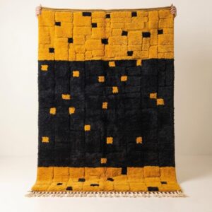 Mrirt Rug - Mustard Gold Black Luxury Wool Rug - Handmade Color Block Dot Rug - Ultra Plush Area Rug - Berber Carpet