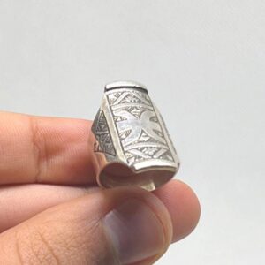 Handmade Sterling Silver Berber Ring: Tribal Yaz Symbol, Size 8