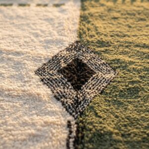 Amazigh Olive Green Beni Ourain Rug, Split Field Wool Carpet, Handmade Shag Diamond Living Room
