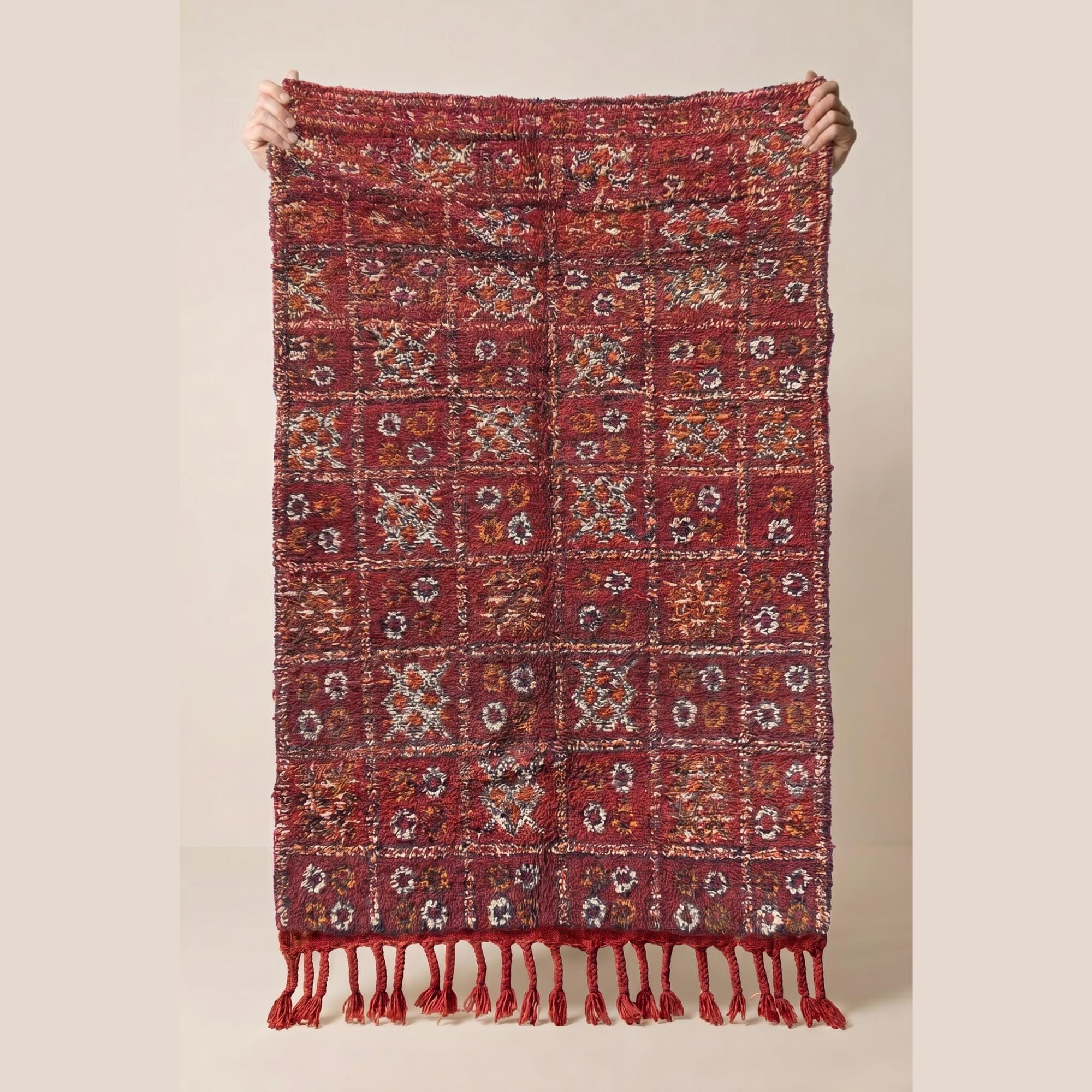 Vintage Rug 6x4 ft - Red Floral Wool Rug - Antique Berber Carpet - Boho Living Room Rug - Tribal Red Area Rug - One of a Kind