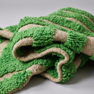 Rug - Green Ivory Stripe Wool Rug - Handmade Berber Graphic Rug - Bright Green Boho Area Rug - Maze Pattern Carpet - Multiple Sizes