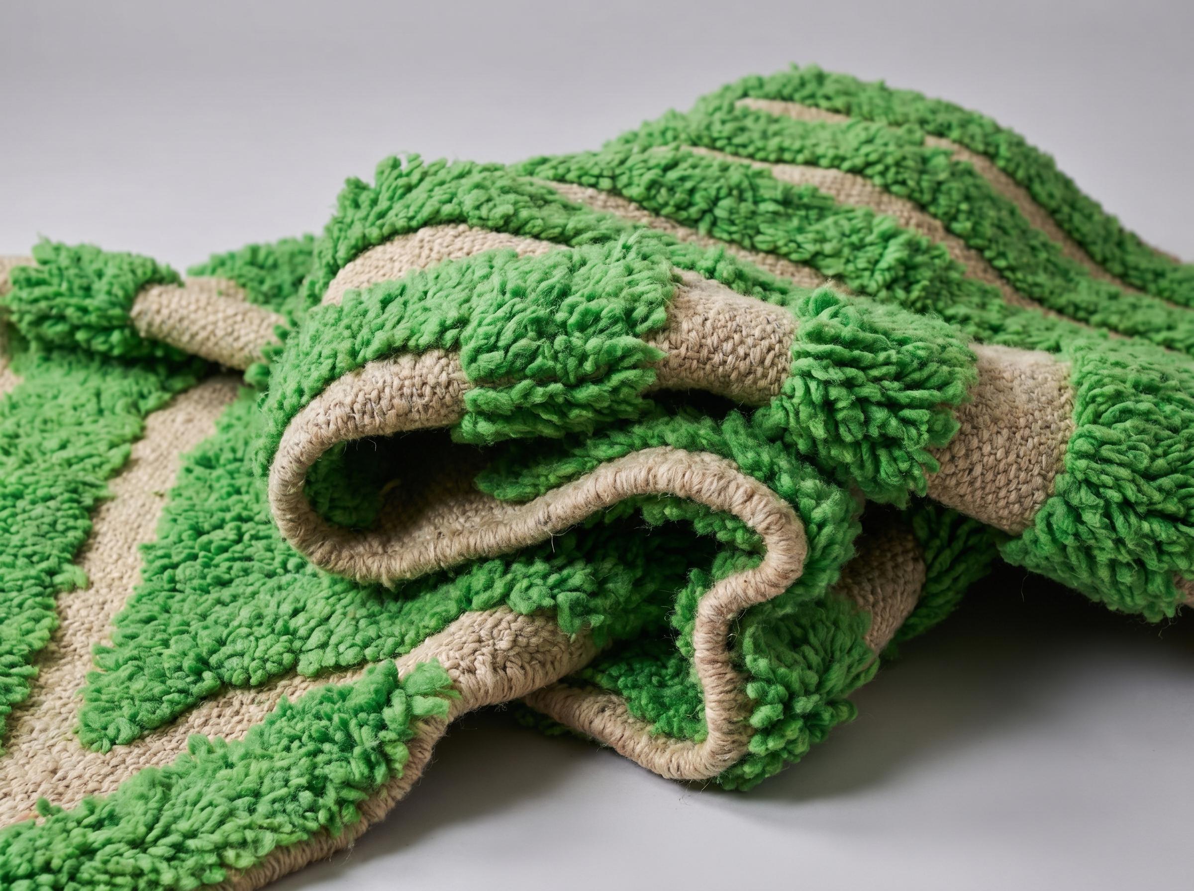 Rug - Green Ivory Stripe Wool Rug - Handmade Berber Graphic Rug - Bright Green Boho Area Rug - Maze Pattern Carpet - Multiple Sizes