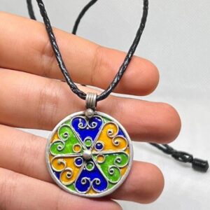 Amazigh Yaz Symbol Enamel Silver Pendant: Berber Kabyle Sterling Necklace