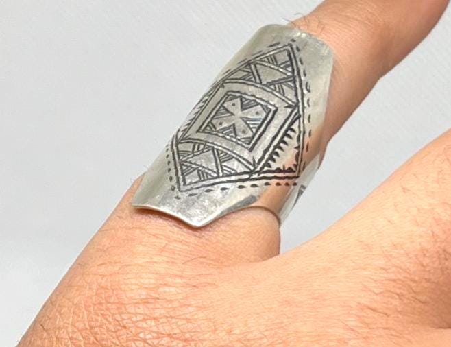 Vintage Engraved Sterling Silver Berber Ring: Tribal Jewelry, Size 8 US
