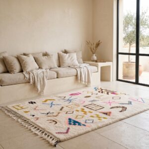 Handmade Berber Carpet Ivory & Multicolor