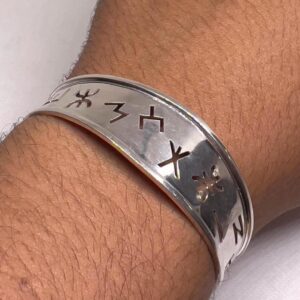 Yaz Z Sterling Silver Berber Symbol Tifinagh Cuff: Handmade Amazigh Tribal Bangle