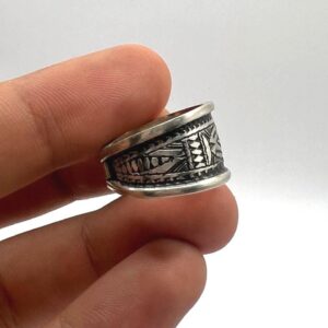 Sterling Silver Amazigh Ring - Hand-Engraved Berber Tribal Band (Size 57 FR / 8 US)