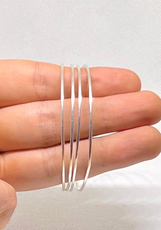Sterling Silver Bangle Set, Berber Tribal Cuff Bracelet