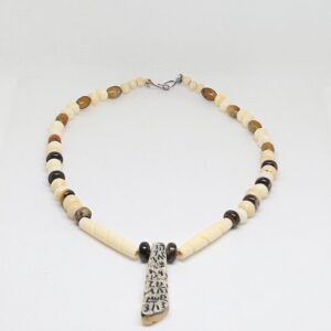 Antique African Bone Necklace: Wolf Fang Talisman, Tribal Jewelry