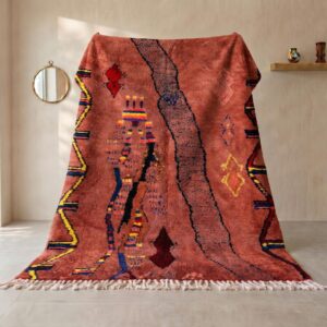 Berber Terracotta Rug, Abstract Tribal Wool Area Rug, Rust Red Boujaad Carpet, Hand Knotted Earthy Custom Boho Area Rug
