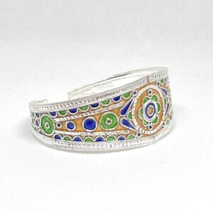 Kabyle Berber Enamel Sterling Silver Cuff: Tribal African Amazigh Bracelet