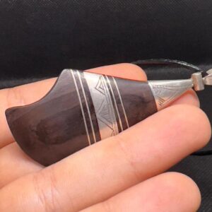 Antique Tuareg Ebony Pendant: Sterling Silver Inlay, African Amulet