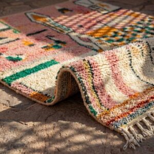 Pink Abstract Wool Rug, Handwoven Berber Carpet, Bohemian Geometric Area Rug