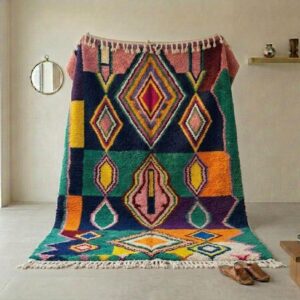 Hand-Knotted Wool Shag Rug, Jewel Tone Amazigh Beni Ourain Carpet