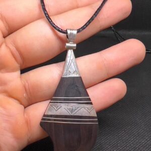 Antique Tuareg Ebony Pendant: Sterling Silver Inlay, African Amulet