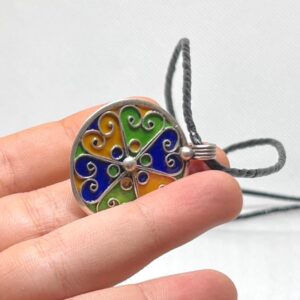 Amazigh Yaz Symbol Enamel Silver Pendant: Berber Kabyle Sterling Necklace