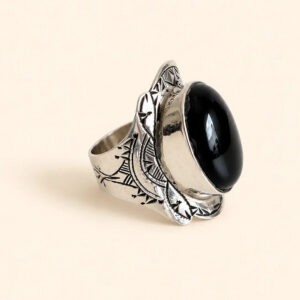 Amazigh Berber Silver Ring – Tameddit Onyx Shield Design
