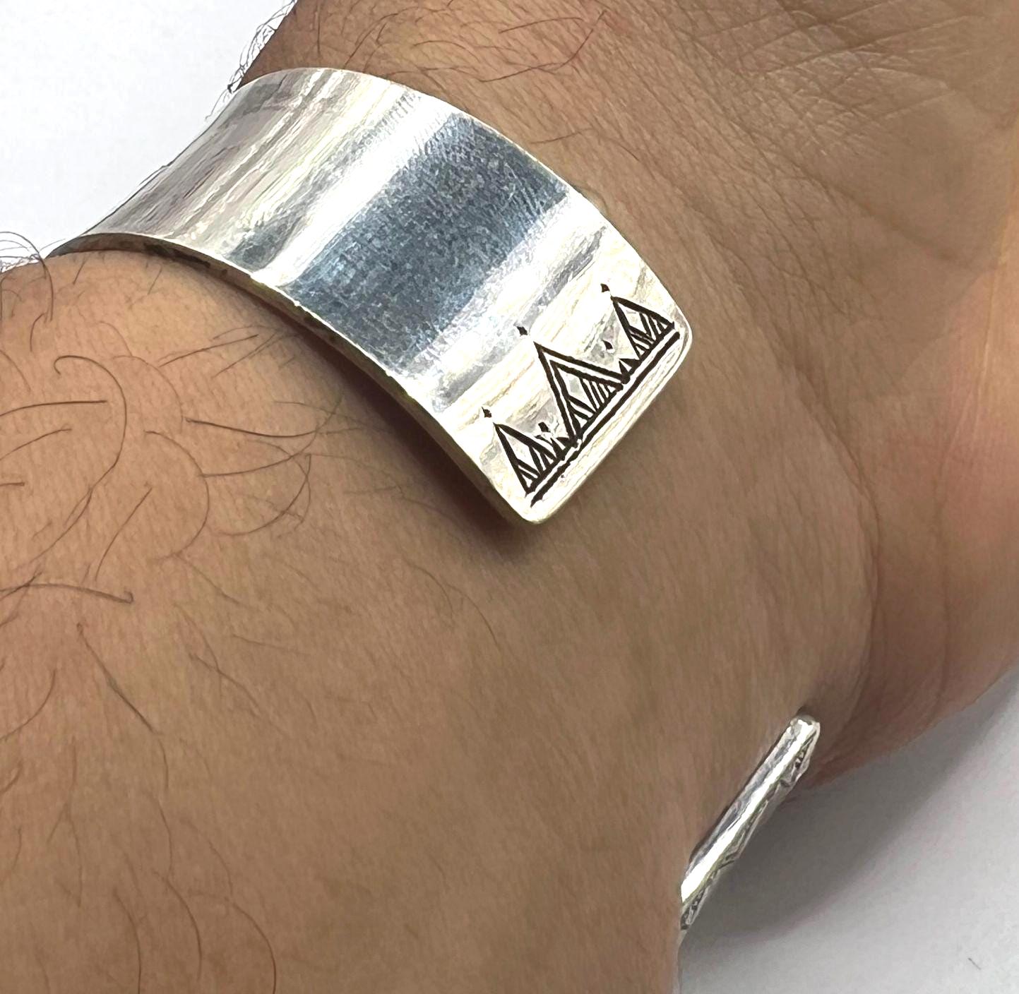 Berber Sterling Silver Tuareg Cuff Bracelet: Hand-Engraved African Tribal Bangle, Boho Ethnic African Hammered Jewelry
