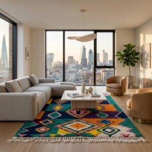 Hand-Knotted Wool Shag Rug, Jewel Tone Amazigh Beni Ourain Carpet