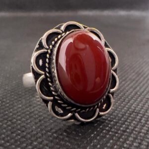 Sterling Silver Berber Ring: Red Agate, Tribal Boho Jewelry