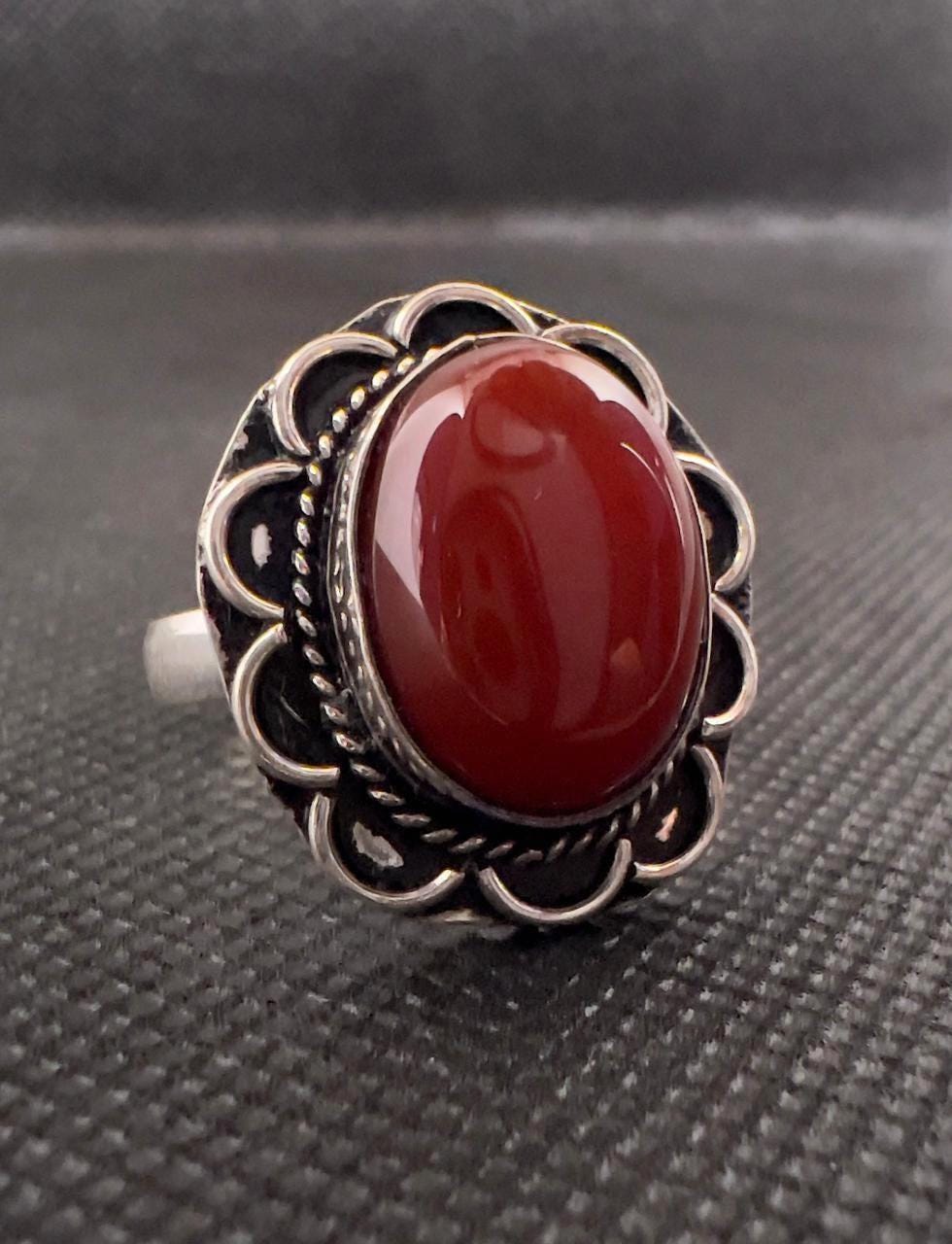 Sterling Silver Berber Ring: Red Agate, Tribal Boho Jewelry