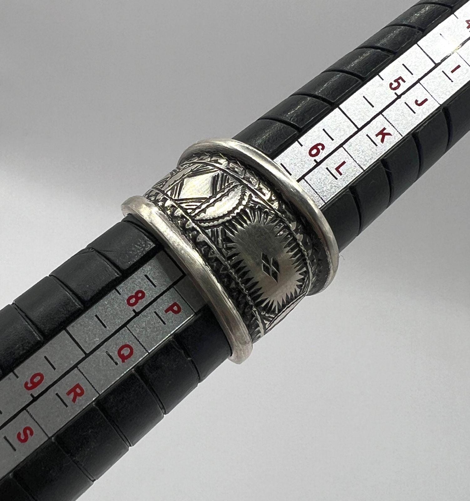 Sterling Silver Amazigh Ring - Hand-Engraved Berber Tribal Band (Size 7 US)