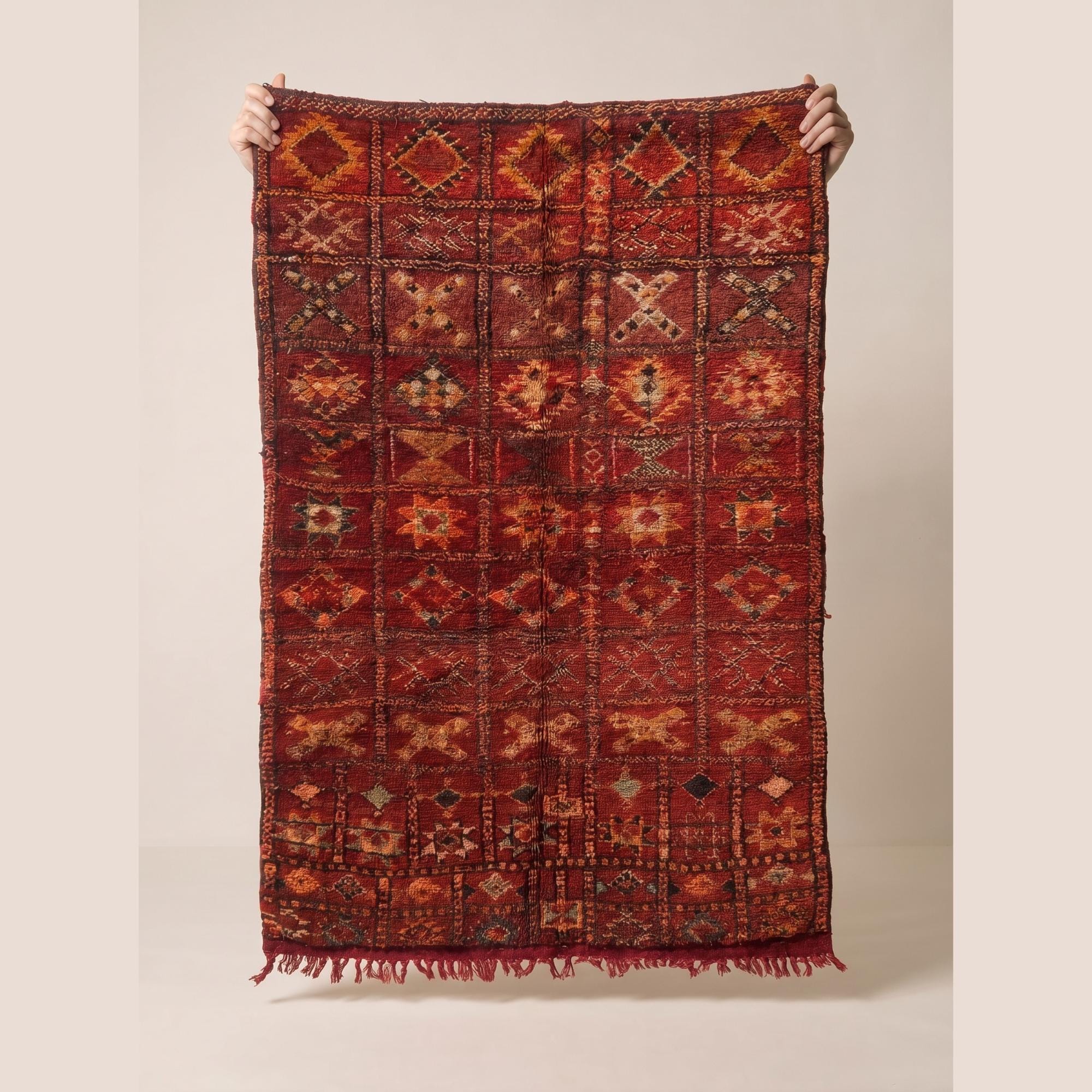 Vintage Rug 5x4 ft - Red Tribal Wool Rug - Antique Berber Carpet - Boho Living Room Rug - Rehamna Area Rug - One of a Kind