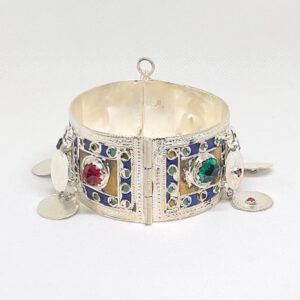 Handcrafted Berber Cuff Bracelet: Kabyle Enamel Plated Silver Jewelry