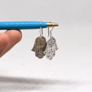 Sterling Silver Hamsa Hand Bohemian Earrings: Berber Evil Eye Protection Jewelry