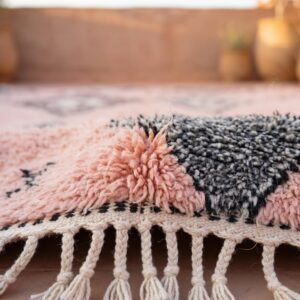 Blush Pink Rug, Beni Ourain Diamond Shag Carpet, Boho Berber Wool Handmade