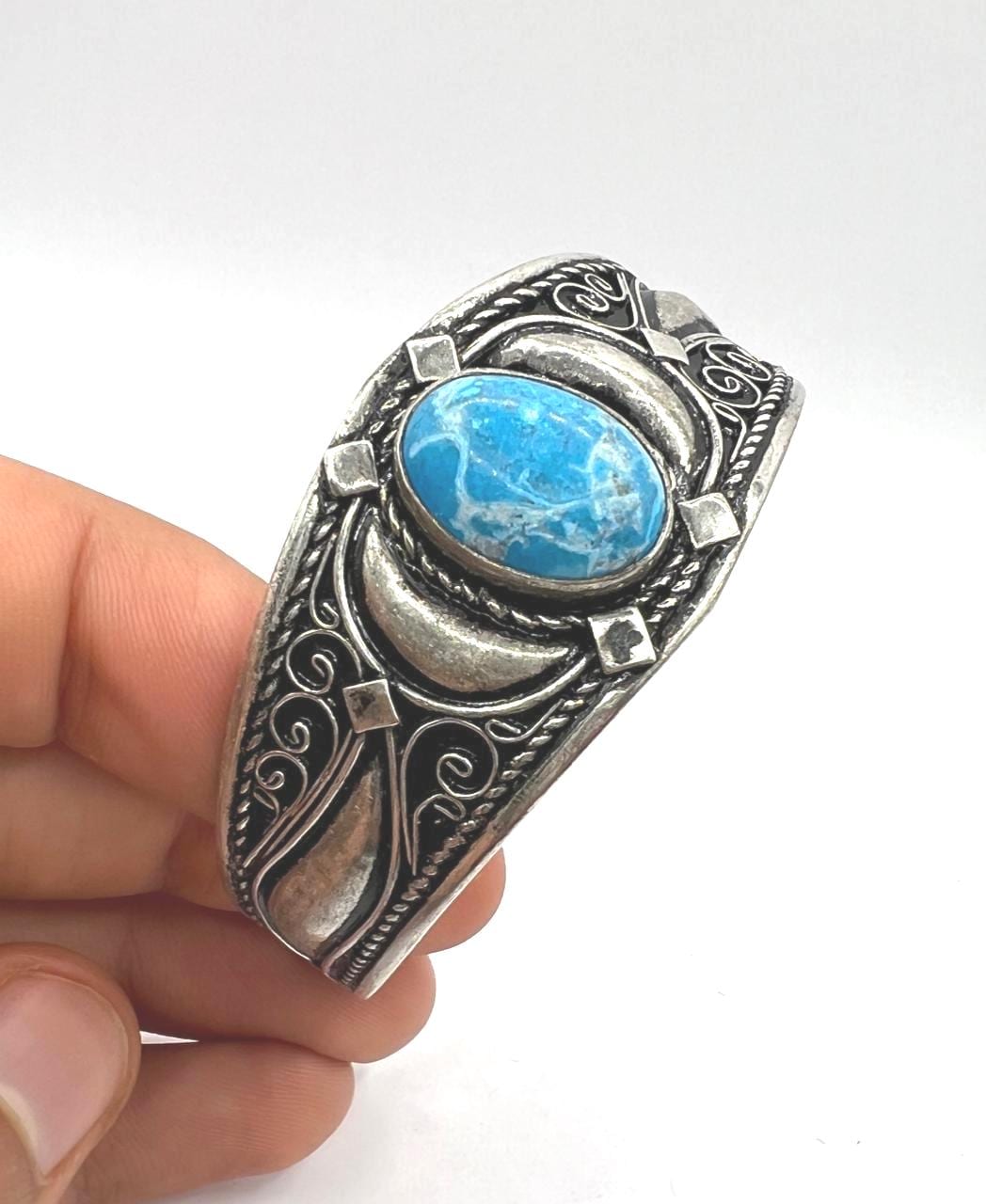 Bracelet Plated Silver Turquoise Berber Cuff Antique Handmade Adjustable Vintage African Tuareg Tribal