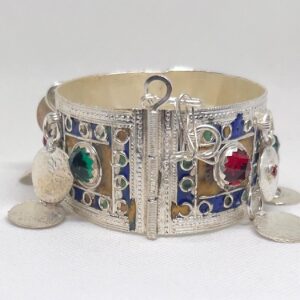 Handcrafted Berber Cuff Bracelet: Kabyle Enamel Plated Silver Jewelry
