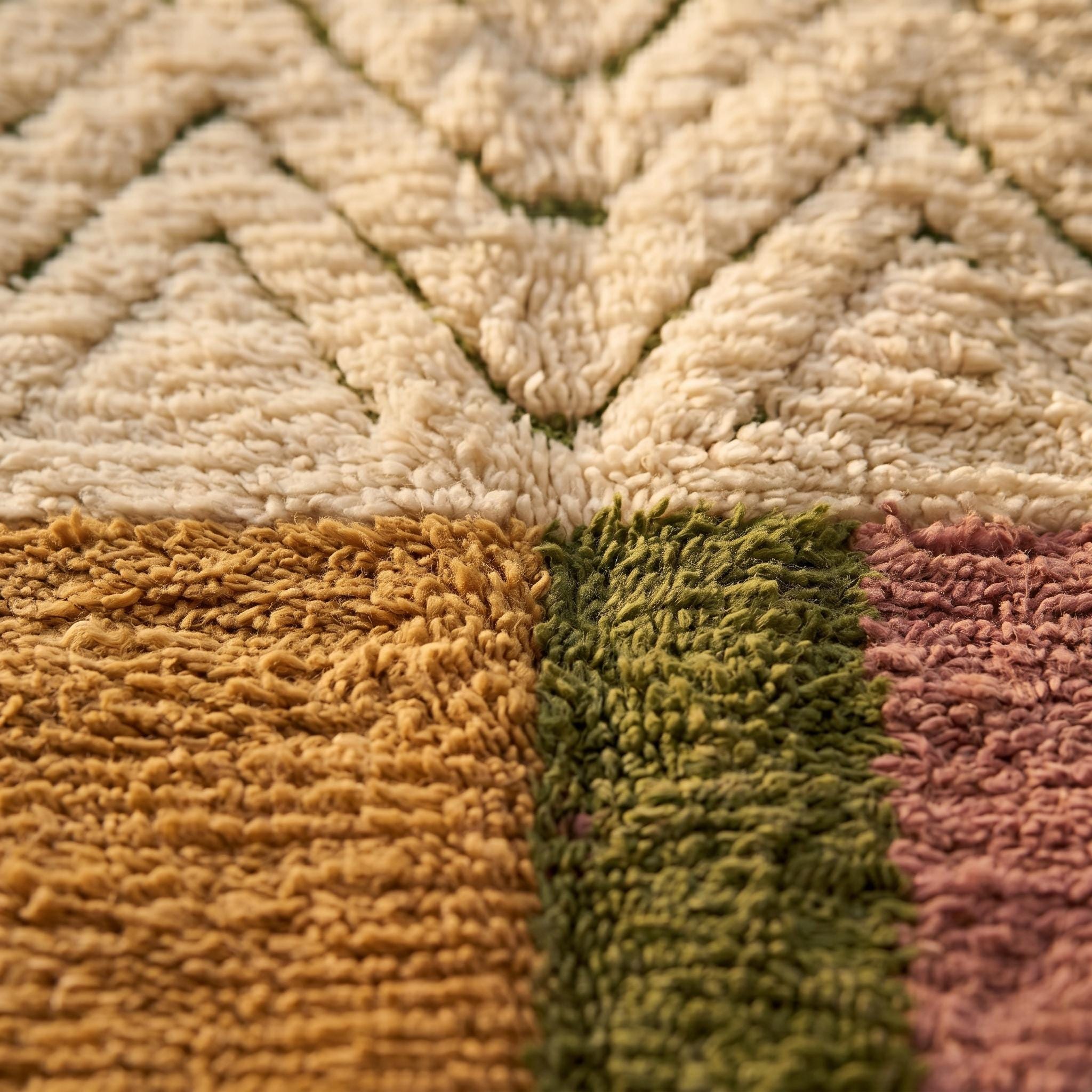 Boujaad Rug - Ivory Mustard Pink Wool Rug - Handmade Chevron Color Block Rug - Boho Area Rug - Berber Carpet - Multiple Sizes