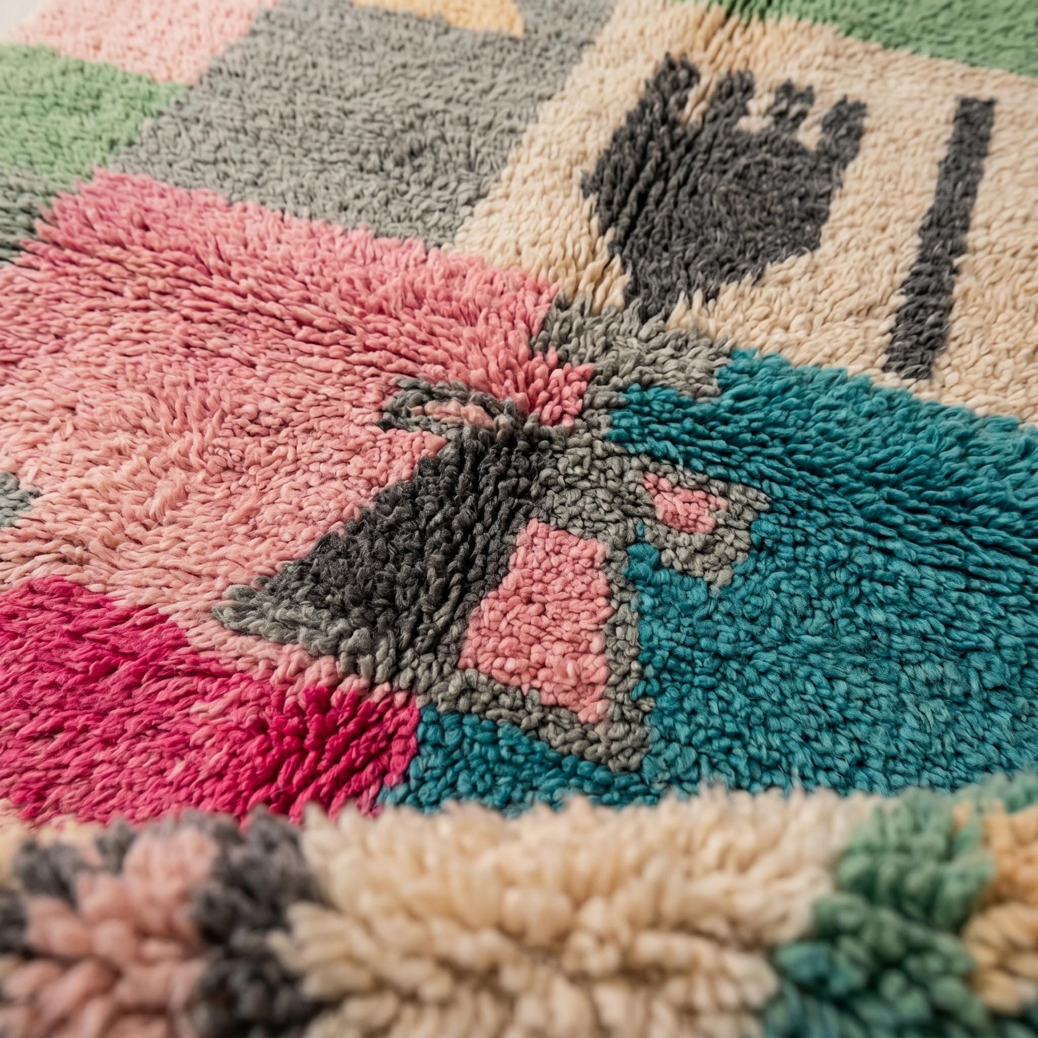 Azilal Rug - Color Block Wool Rug - Handmade Berber Abstract Carpet - 8x5 Modern Boho Area Rug - One of a Kind Rug