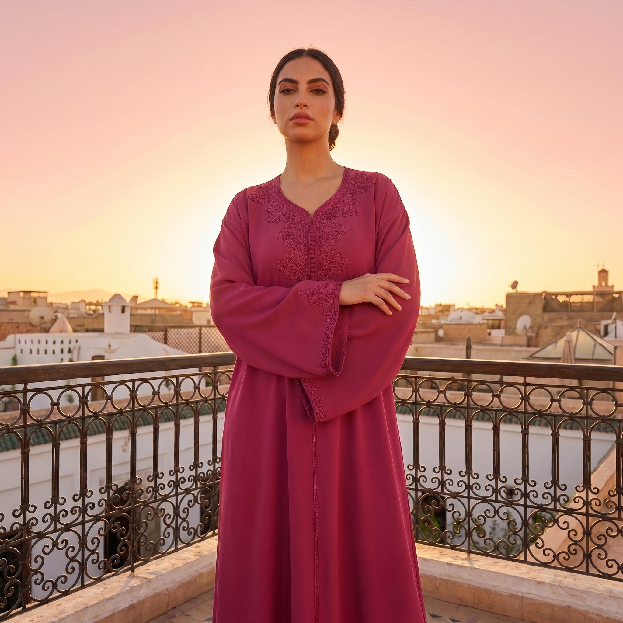 fuchsia Kaftan - Flowing Tonal Embroidery Ceremony Style