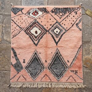 Blush Pink Rug, Beni Ourain Diamond Shag Carpet, Boho Berber Wool Handmade