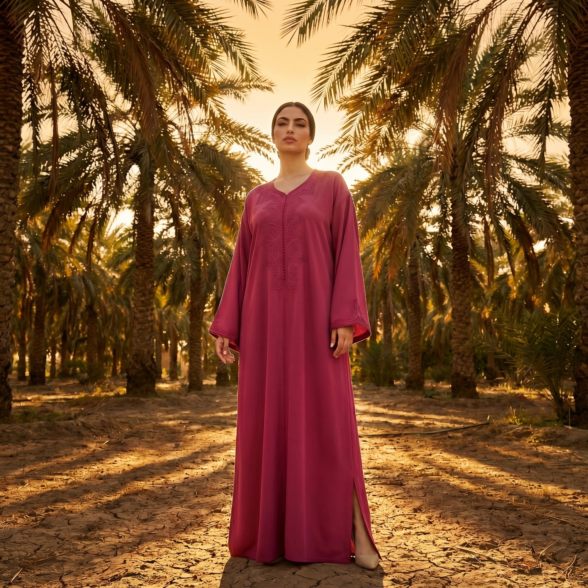 fuchsia Kaftan - Flowing Tonal Embroidery Ceremony Style