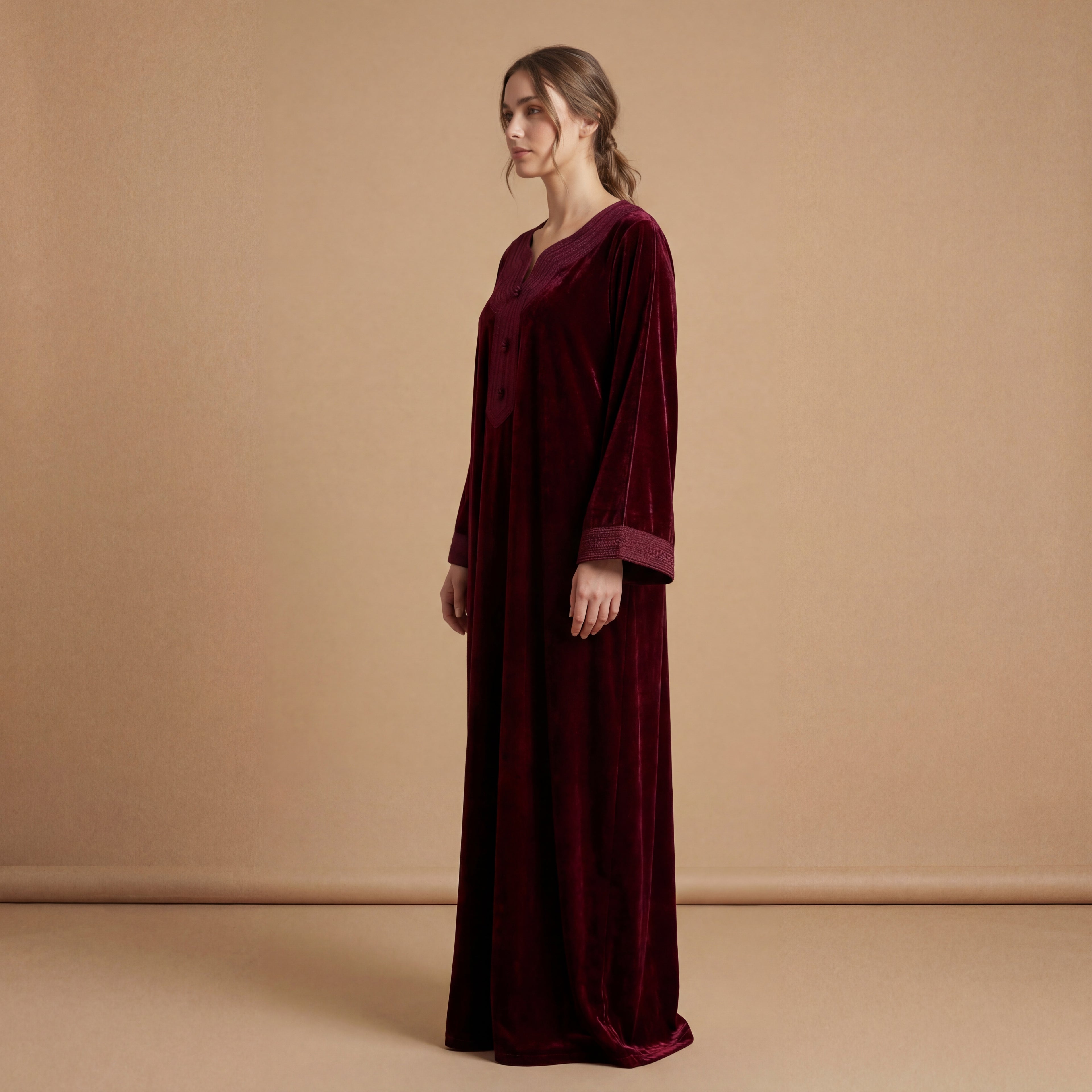 Velvet Kaftan - Burgundy Occasion Wear