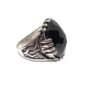 Vintage Biker Sterling Silver Ring: Black Onyx Oval Stone, Handmade Amazigh Design